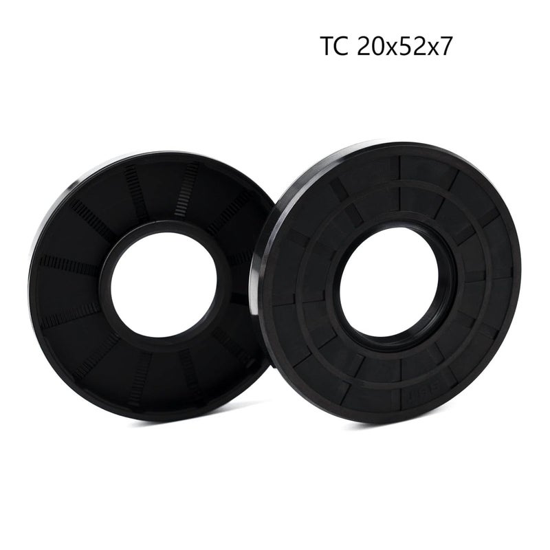 Xike 2PCS Oil Seal, Lip Seals, TC 20mm x 52mm x 7mm, Nitrile Rubber Double Lip Spring-Loaded Oil Shaft Seal, Designed for Bearing Shaft, Black - Image 2